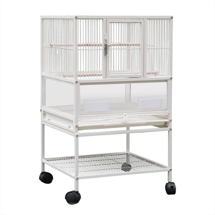 Colivie pentru pasari, 48x45x83cm, alb, cu suport mobil