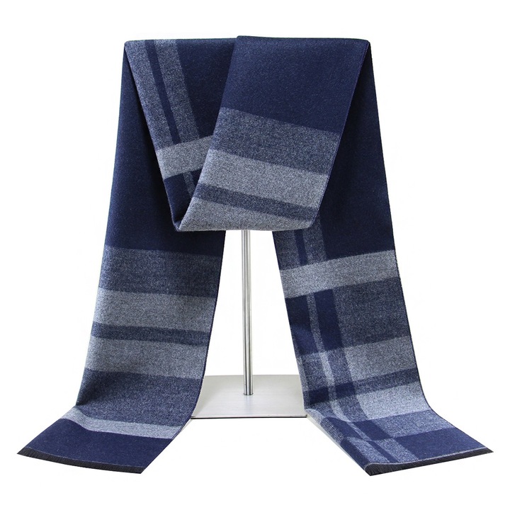 Esarfa barbati, Casmir, 180x32 cm, albastru, model stilizat