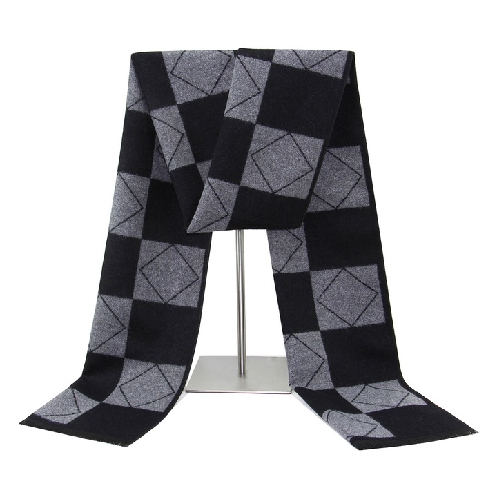 Esarfa barbati, Casmir, 180x32 cm, gri inchis, Retea mare