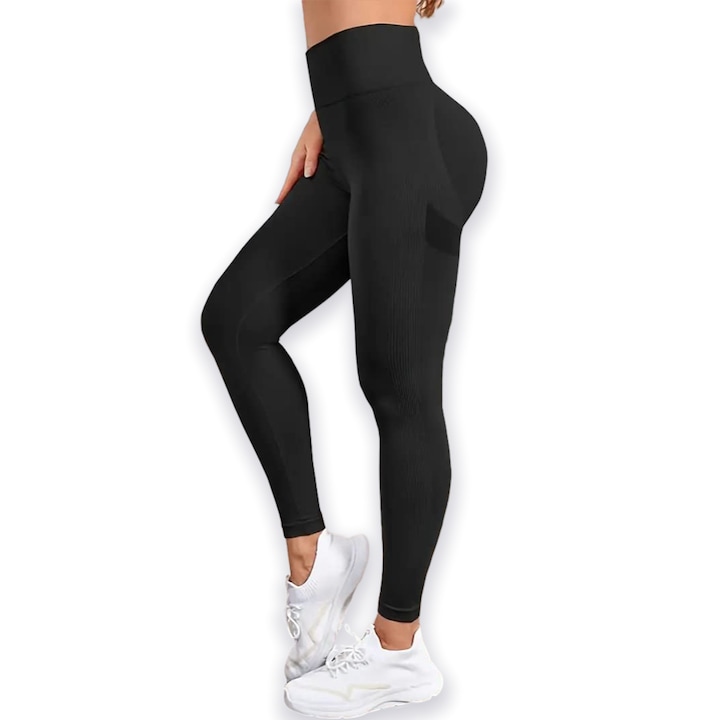 Colanti Fitness talie inalta Elastici, Redkid®, Pentru Yoga, Aerobic, Jogging, Efect Push Up, Negru, Negru