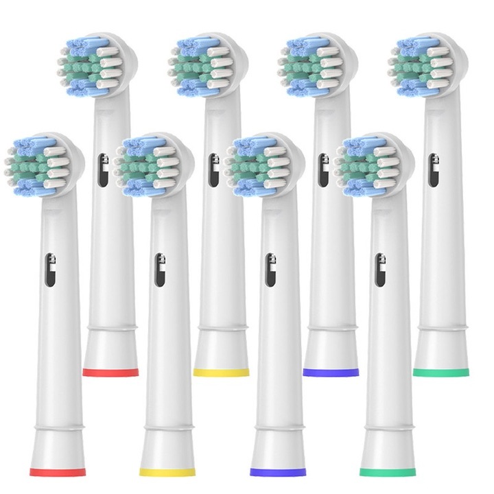 Set 8 capete de periuta compatibile Oral-B, inel colorat, tehnica Swing & Swivel, multicolor
