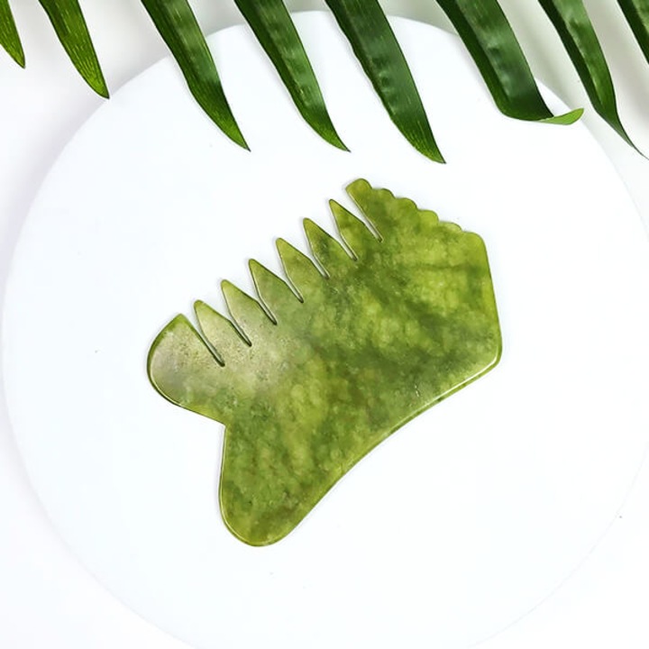 Pieptene de masaj, Gua Sha YEYE, multifunctional, Jad Verde