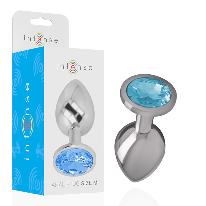 Plug anal Intense, Jewel Diamond, metal, decorat cu piatra stralucitoare, albastru, 8x3.3cm