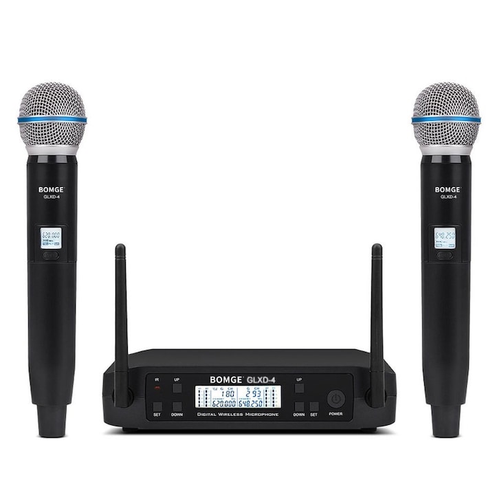 BOMGE GLXD4 UHF безжична микрофонна система, 2 канала, IR синхронизация, регулируема сила на звука