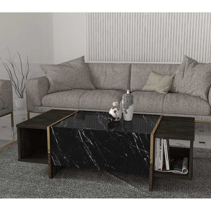 Маса за кафе, Marble Luxe, UnicUtil, 120 x 60 x 37,3 см, Черен / Златист