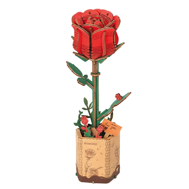 Puzzle 3D, trandafir rosu, model AG0324, DIY, din lemn, de