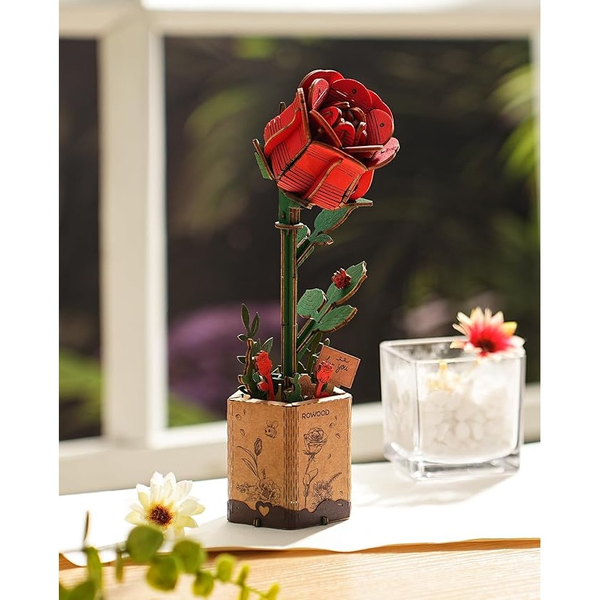 Puzzle 3D, trandafir rosu, model AG0324, DIY, din lemn, de