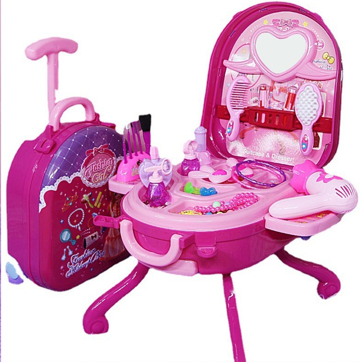 Set masuta de toaleta pentru copii, 36 accesorii, tija de tragere retractabila, cutie de voiaj portabila 3 in 1, inclusiv oglinda, 4 suporturi detasabile, jucarii de frumusete pentru fete, potrivite de la 3 ani in sus, 42*31*33cm, multicolor