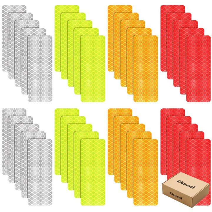 Set 40 autocolante reflectorizante Chucai, 1.18x3.15 inch, multicolor, pentru vehicule si siguranta