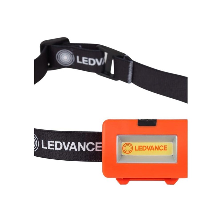 Ledvance LED челен фенер, 2.2W COB, 100 lm, студена светлина 6500K, 4 режима на светене 100%-100lm, 30%-30lm, 3xAAA не са включени, IP22, оранжево/черно
