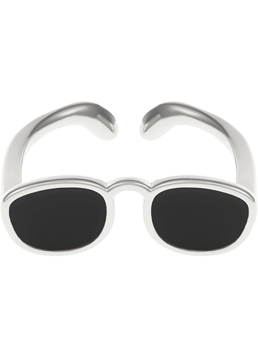 Inel ajustabil KitsKap®, design ochelari retro, aliaj, argintiu
