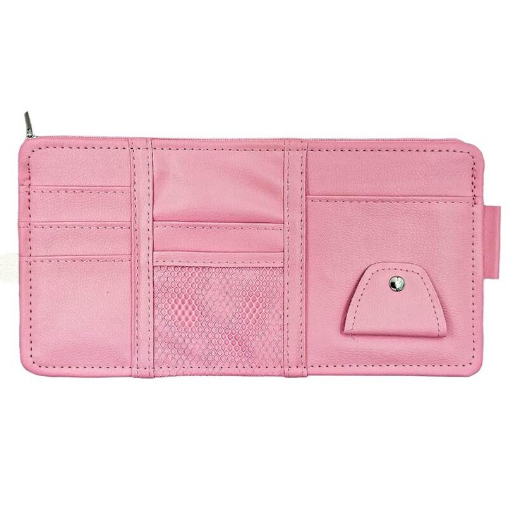 Organizator pentru parasolar auto, PU piele, cu buzunare multiple, roz