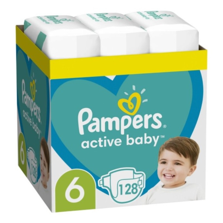 Scutece Pampers Active Baby Marimea 6, 13 - 18 Kg, 128 Bucati Active Baby
