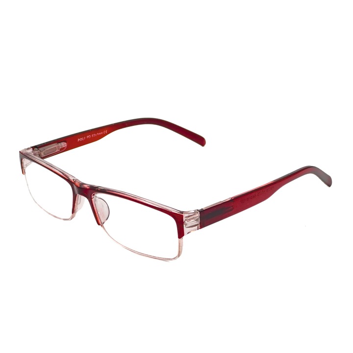 Ochelari de vedere cu lentile din plastic si balamale cu arcuri metalice +1.25, P0056r Rosu