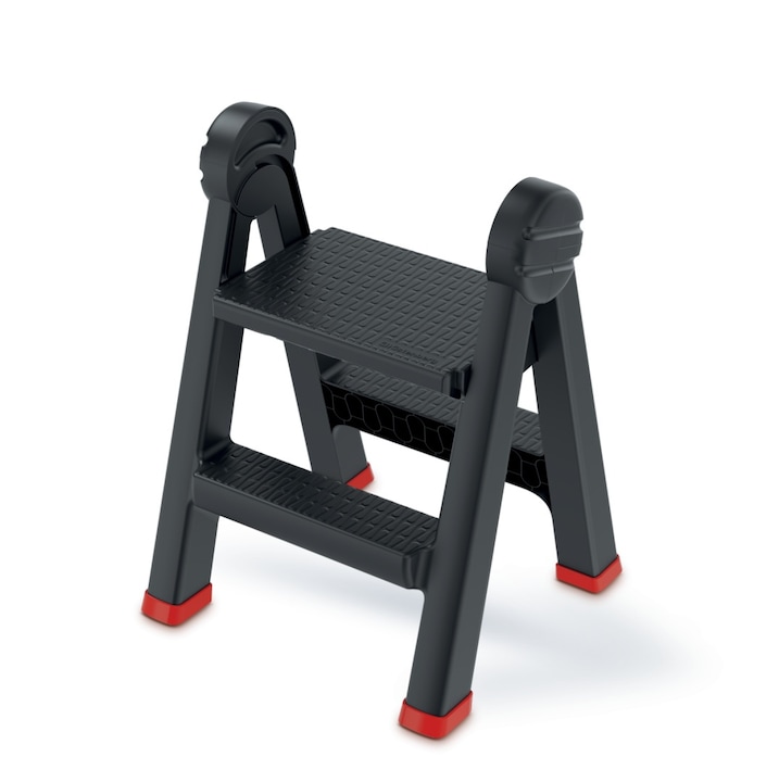 Scarita de atelier, Scara tip scaun, pliabila, 2 trepte, antiderapanta, greutate maxima 150kg, negru