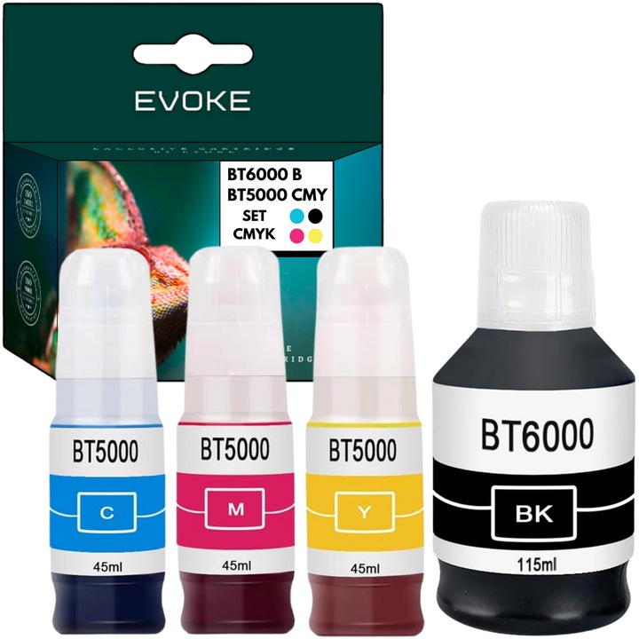 Комплект от 4 бутилки с мастило за принтер Brother BT6000 BT5000, 115 ml черно, 50 ml циан, 50 ml червено, 50 ml жълто, съвместими с DCP-T220 T420W T425W T426W T500W T510W T520W T525W