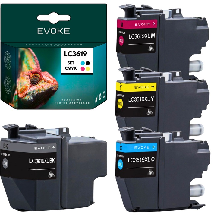 Set 4 cartuse cerneala imprimanta pentru Brother LC3619XL, 65ml negru 18ml rosu, 18ml galben, 18ml cyan, compatibil cu MFC-J2330DW, MFC-J3530DW, MFC-J3930DW, MFC-J2730DW