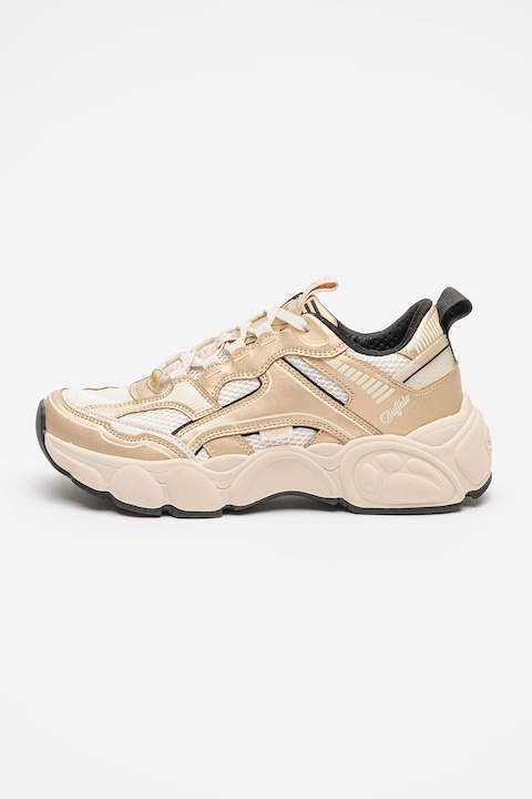 Buffalo, Pantofi sport cu sireturi, Alb/Auriu rose