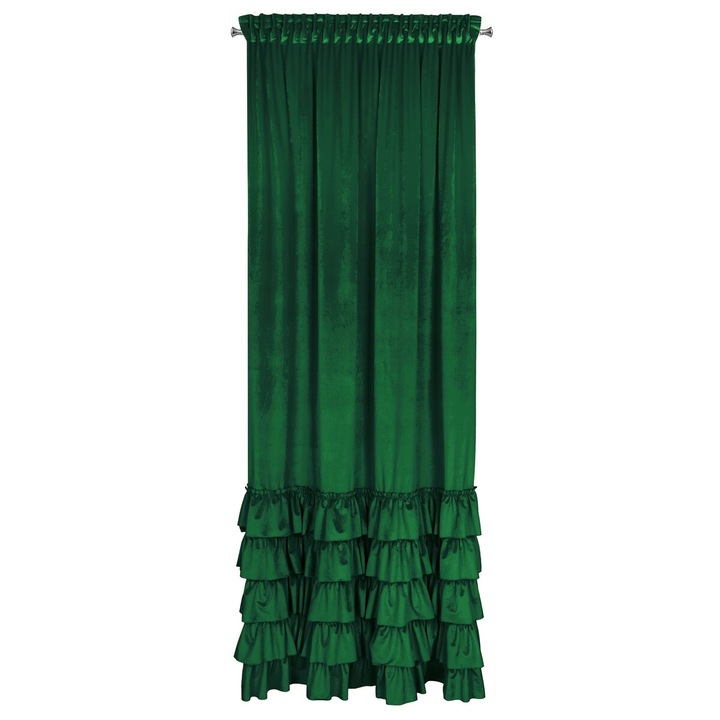 Charlotte függöny, fodros, sötétzöld, 140x250 cm, Eurofirany, drapériával