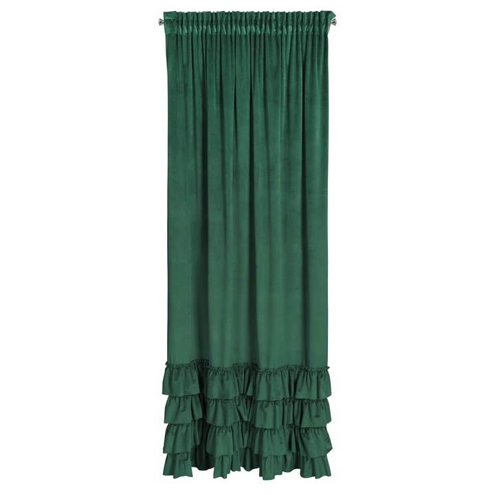 Charlotte1 Eurofirany sötétzöld fodros függöny 140x270 cm drapériával