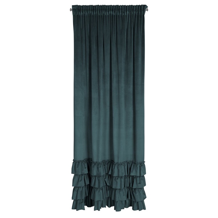 Charlotte1 Eurofirany sötétkék fodros függöny 140x270 cm drapériával