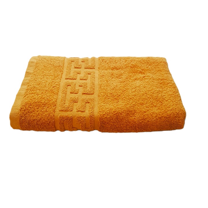 Жакардова кърпа за баня с гръцки бордюр - 100% памук, 50x90 см, 500 г/м², горчица