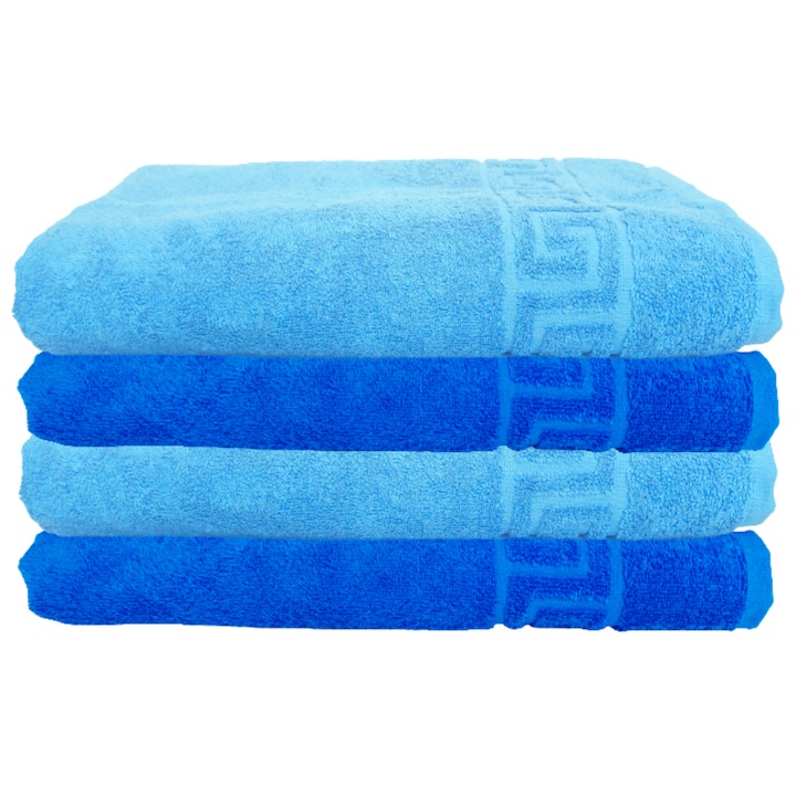 Пухкав комплект хотелски кърпи, 70см x 140см, 4 части, гръцки модел, 100% памук, плътност 550g/m2, многоцветно синьо