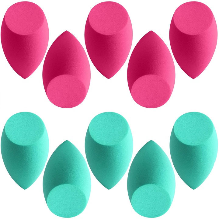 Set aplicatoare machiaj Zeaicos, 10 buc, roz/verde malachit, 40x65mm