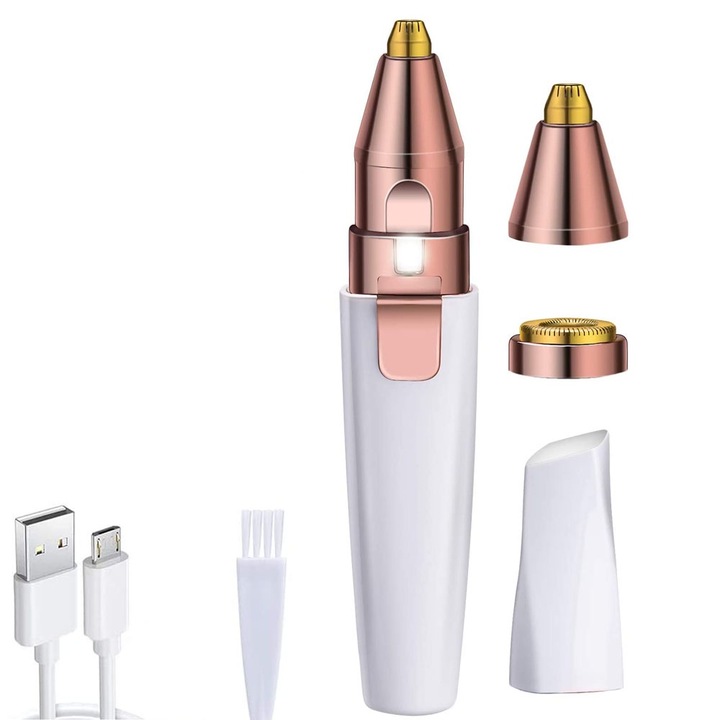 Епилатор за жени, Mmgoqqt, 2 в 1, тримерна глава за вежди и тяло, USB, с LED светлина