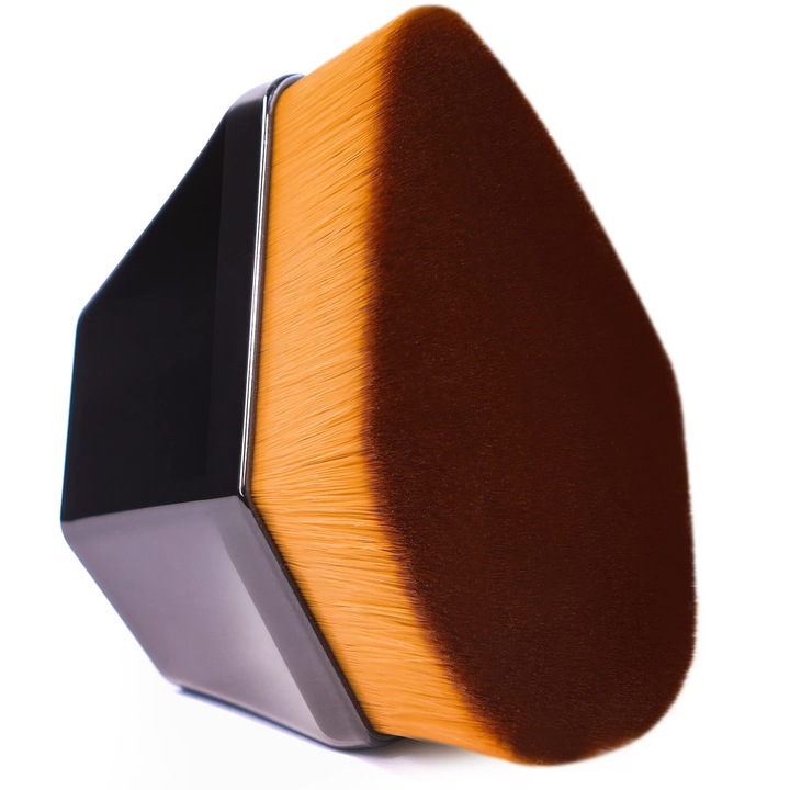 Pensula machiaj, Zeaicos, pensula Kabuki plata hexagonala, pentru fond de ten, culoare neagra, cu carcasa protectoare