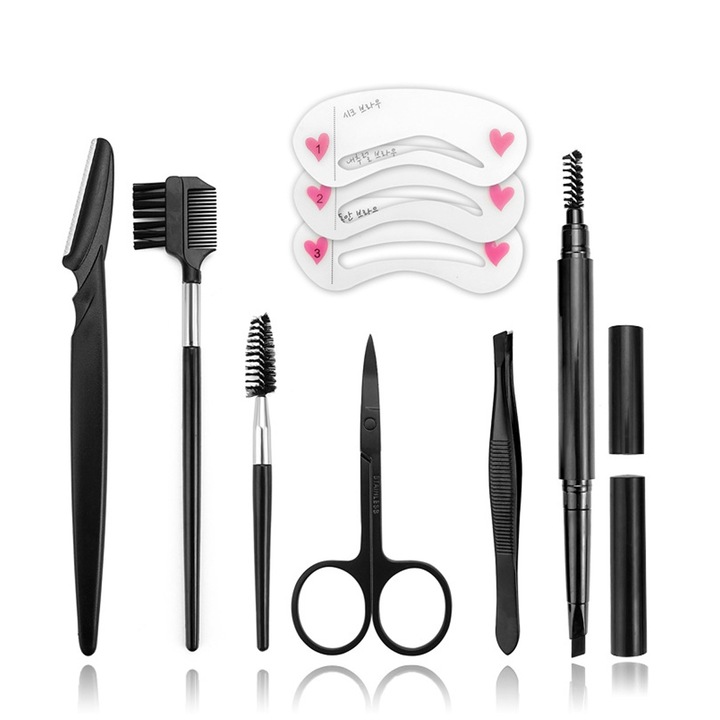 Set aparate de tuns AMRINUGL, 7 piese, otel inoxidabil, negru, stil curbat