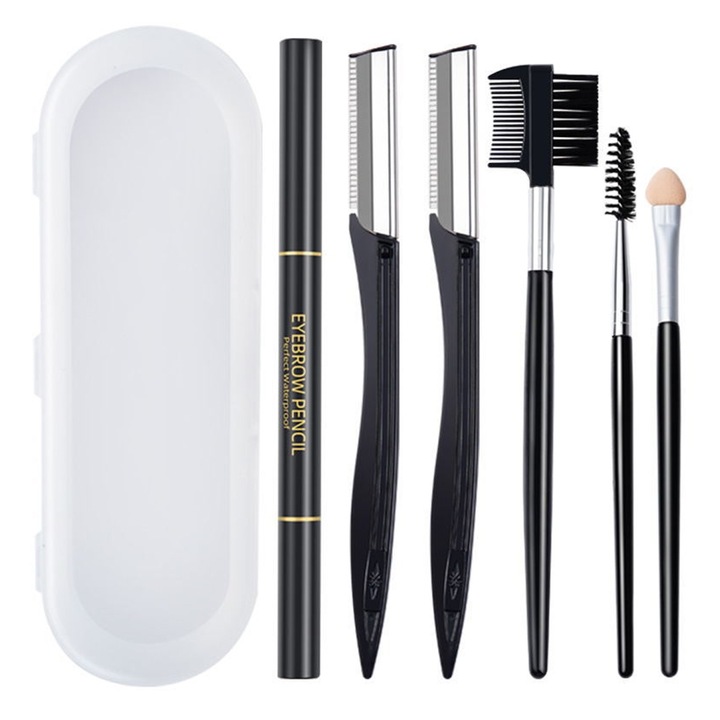 Set aparate de tuns sprancene AMRINUGL, 6 piese, negru, 17.5x6cm