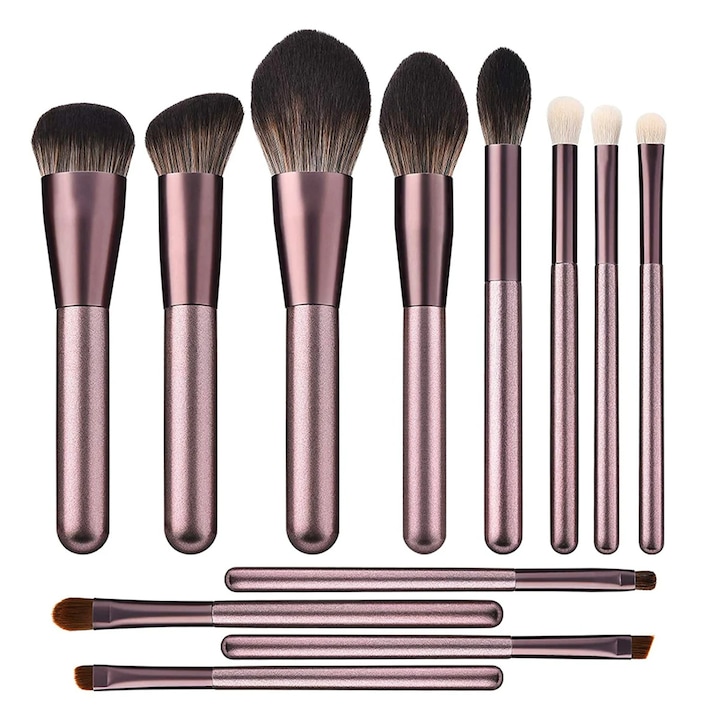 Set pensule machiaj Zeaicos, 12 piese, nylon, multicolor