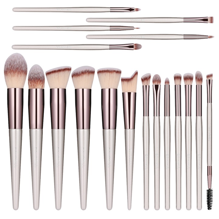 Set pensule machiaj 18 piese, Zeaicos, multicolor, cu suport negru