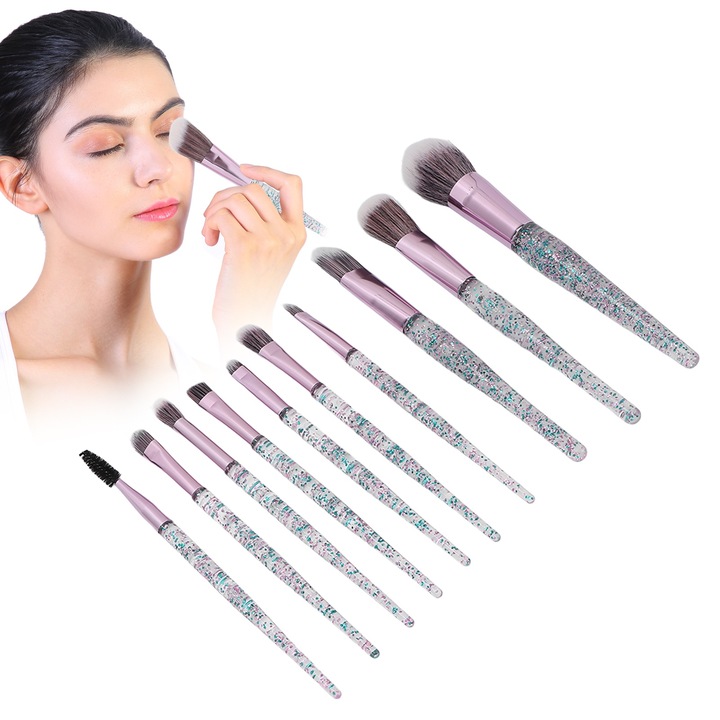Set pensule machiaj Zeaicos, 10 bucati, multicolor, 155-185cm