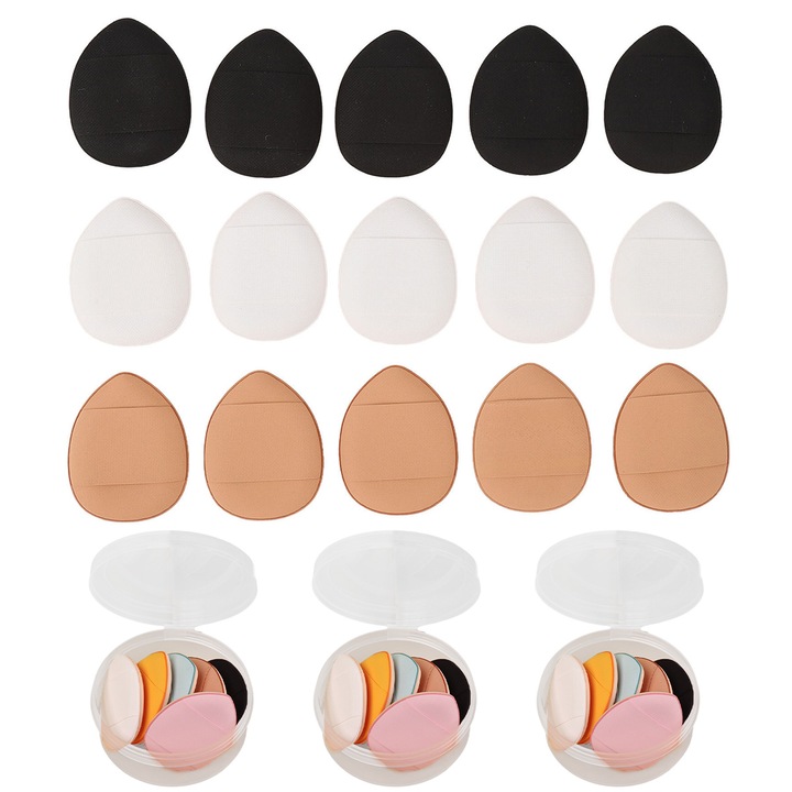 Set 15 bucati aplicatoare machiaj Zeaicos, multicolor, mini, forma triunghiulara, pentru utilizare umeda si uscata