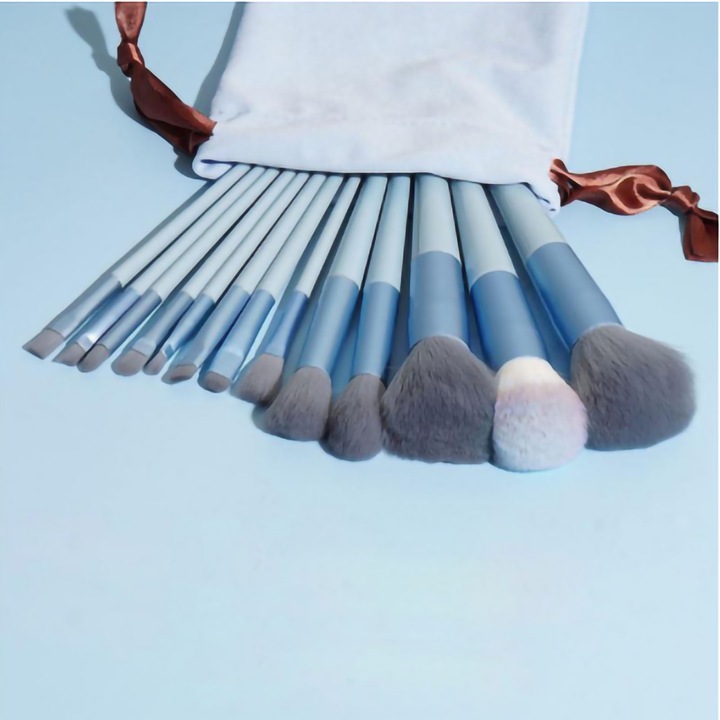 Set pensule machiaj Zeaicos 13pcs, multicolor, lungime totala 19.5cm, lungime perie 3.5cm