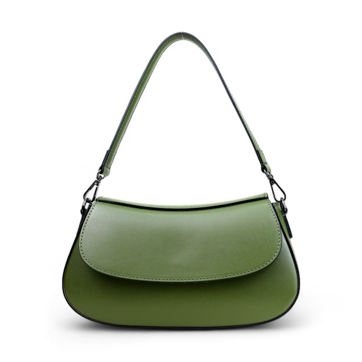 Дамска чанта, Moranti, Естествена кожа, С 1 джоб, Маслинено зелена