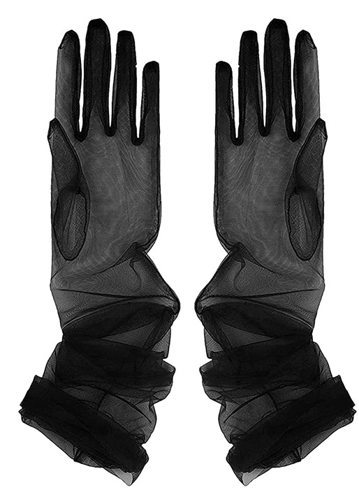 Manusi lungi dama JENUOS, poliester, touchscreen, peste cot, 53cm, Negru