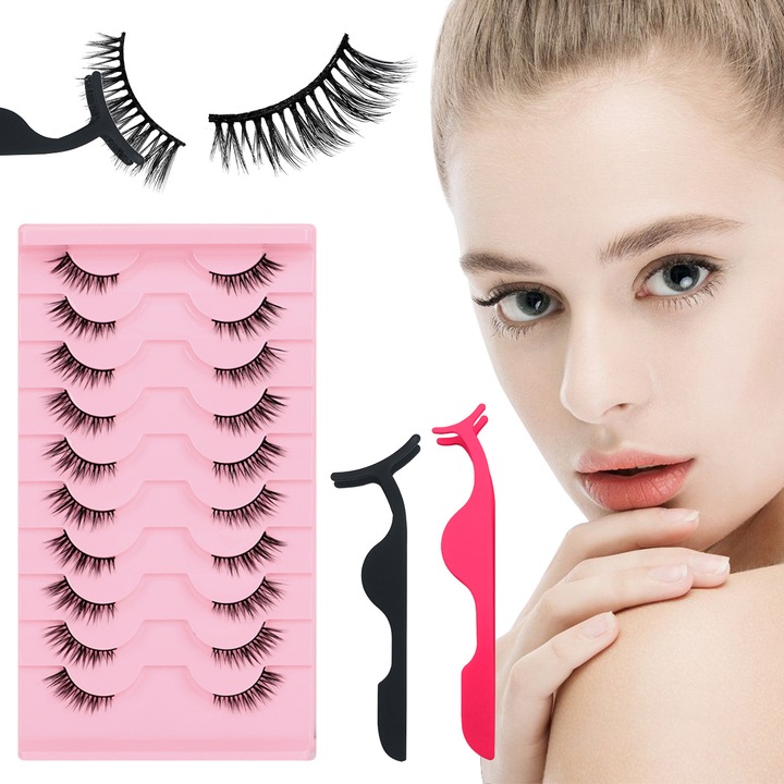 Gene false jumatate HERUSI 3D negre set 10 perechi cu cleste