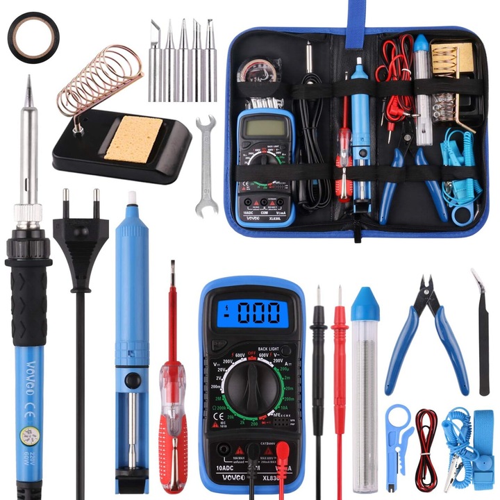 Пистолет за запояване за електронна работа, преносим инструмент за запояване с бързо нагряване, вътрешно нагряван керамичен дизайн, пълен комплект за запояване за електронна работа в клас (60 W, 220 V)