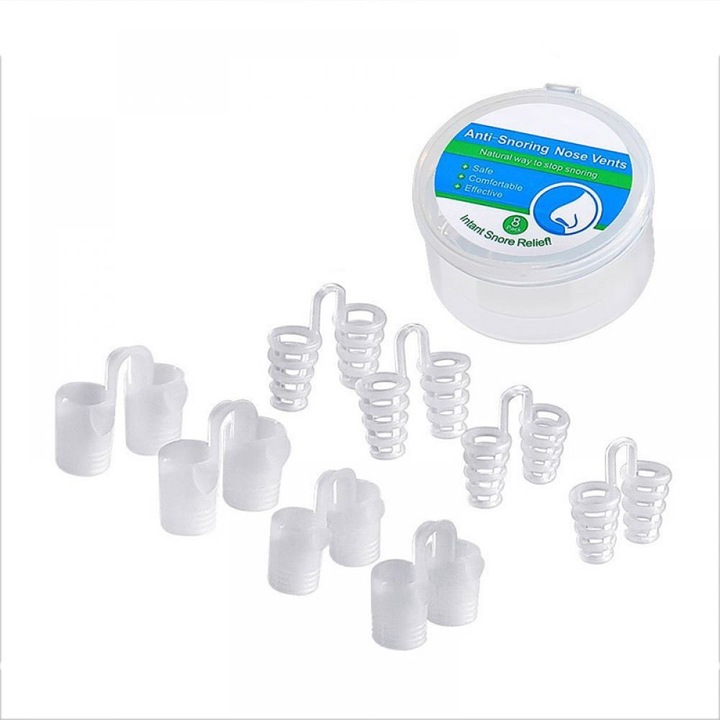 Set dispozitive anti-sforait, Cozevdnt, 8 piese, alb, 4 dimensiuni goale x 4 dimensiuni solide