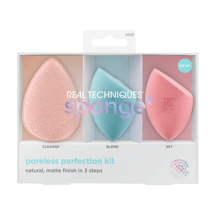 Set aplicatoare machiaj Zeaicos, 3 piese, burete dual, curatare pori