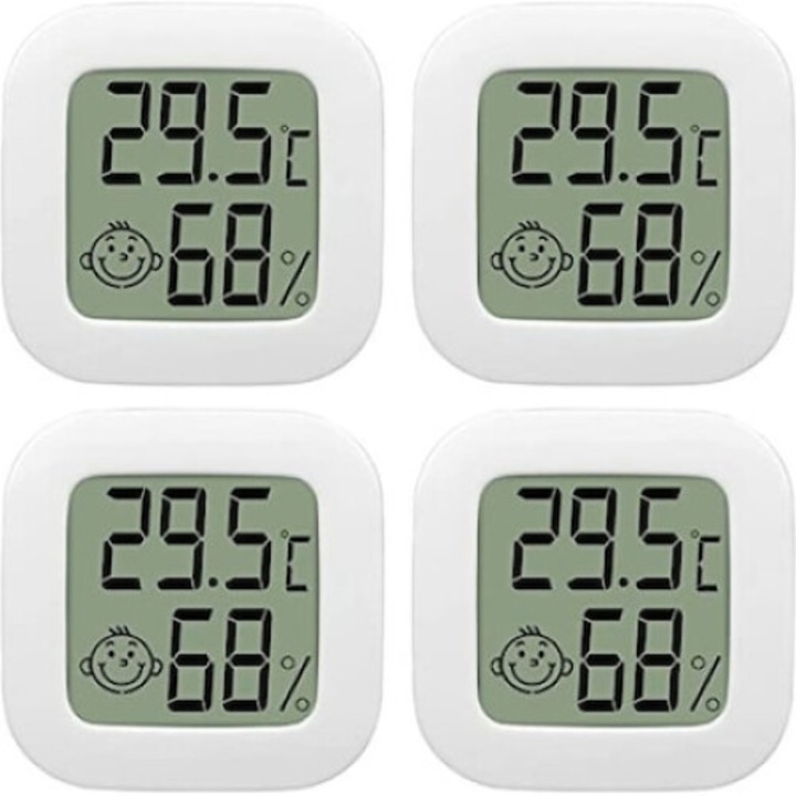 Комплект от 4 стайни термометъра, BGHYHYHI, LCD, Температура -50C~+70C, Влажност 10%~99% RH, Бял
