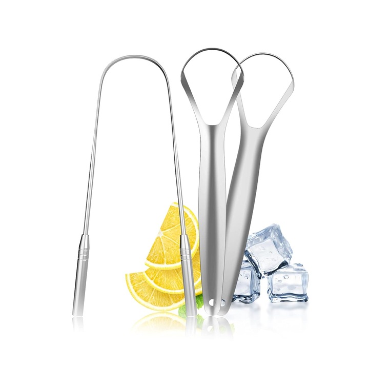 AMRINUGL nyelvtisztító készlet, 3 darabos, rozsdamentes acél, csökkenti a rossz leheletet, hordozótokkal