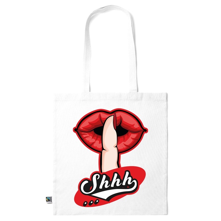 Go For It Shopper fazonú pamut táska mintával, Lips - Shhh, 38×42cm, Fehér, WH-KI219