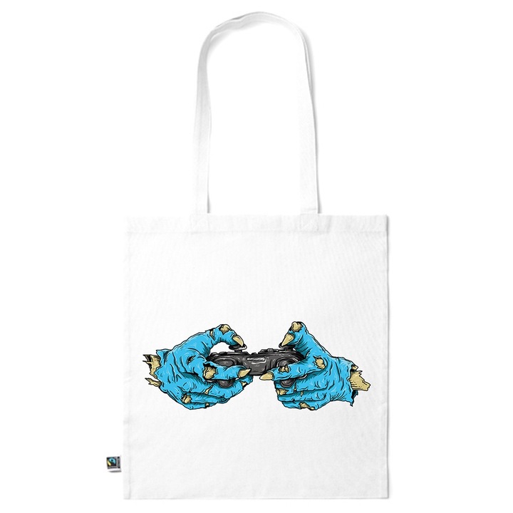 Go For It Shopper fazonú pamut táska mintával, Gaming, 38×42cm, Fehér, WH-KI220