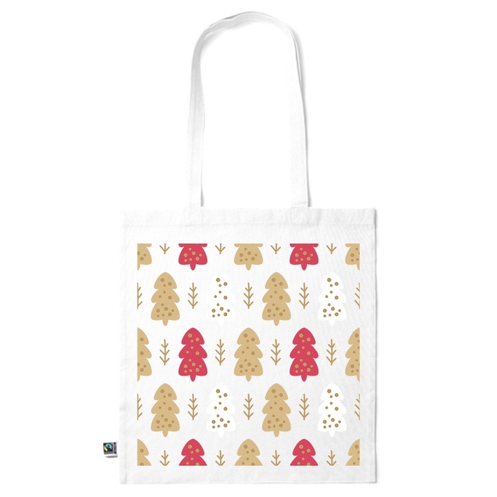 Go For It Shopper fazonú pamut táska mintával, Winter Pattern, 38×42cm, Fehér, WH-KI260