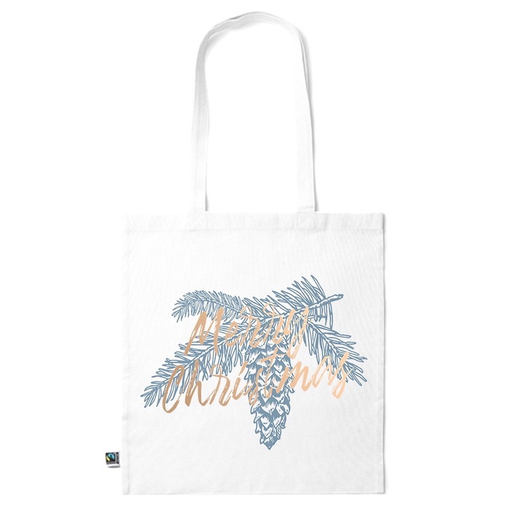 Go For It Shopper fazonú pamut táska mintával, Merry Christmas, 38×42cm, Fehér, WH-KI283
