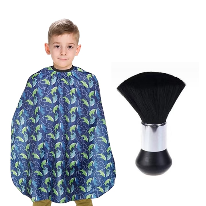 Pelerina de tuns copii BGHYHYHI, 140x70cm, model delfin, set cu perie pentru gat